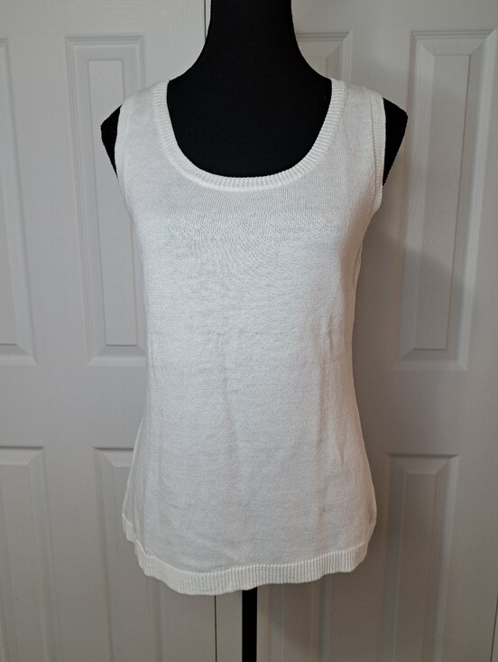Talbots Sweaters - Talbots Petites Sleeveless Knit Sweater White Size Medium Linen Cotton Classic